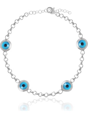 Emiliano Jewellery Çift Taraflı Gümüş Rengi Kaplamalı Nazar Göz Gümüş Bileklik