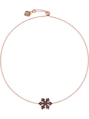 Emiliano Jewellery Siyah Zirkon Taşlı Rose Altın Kaplamalı Asansörlü Çiçek Desenli Gümüş Bileklik