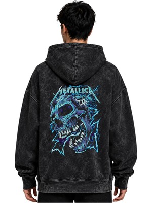 Sevbano Metallica Rock Metal Müzik Grubu Baskılı Unisex Oversize Premium Yıkamalı Hoodie Sweatshirt