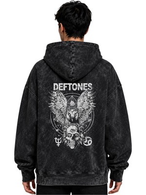 Sevbano Deftones Rock Metal Müzik Grubu Baskılı Unisex Oversize Yıkamalı Hoodie Sweatshirt