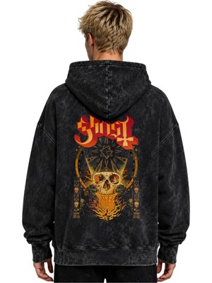 Sevbano Ghost Rock Metal Müzik Grubu Baskılı Unisex Oversize Premium Yıkamalı Hoodie Sweatshirt