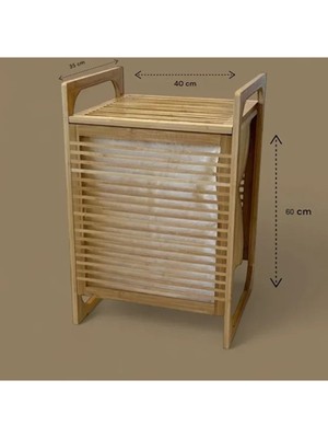 Egecen Orta Boy Ahşap Bambu Kirli Sepeti 40X35X60