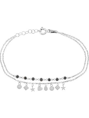 Emiliano Jewellery Zirkon Taşlı Gümüş Rengi Kaplamalı Tiffany Taşlı Charm Sallantılı Gümüş Bileklik