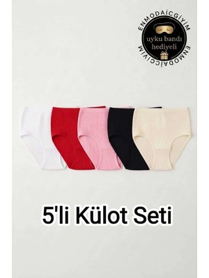 Tutku 5 Adet Kadın %100 Pamuklu Büyük Beden Yüksek Bel Fitilli Kaşkorse Külot - Toparlayıcı Iç Çamaşırı - Uyku Bandı Hediyeli