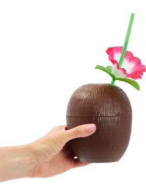 Hace Bazaar Hindistan Cevizi Hawaii Luau Aloha Pipetli Içecek Kabı Bardak 10X13 cm 1 Adet -Hcb