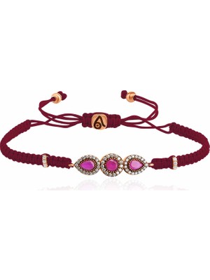 Emiliano Jewellery Zirkon Taşlı Rose Kaplama Damla Taşlı Gümüş Makrome Bileklik