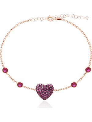 Emiliano Jewellery Zirkon Taşlı Rose Altın Kaplamalı Tiffany Taşlı Kalpli Gümüş Bileklik