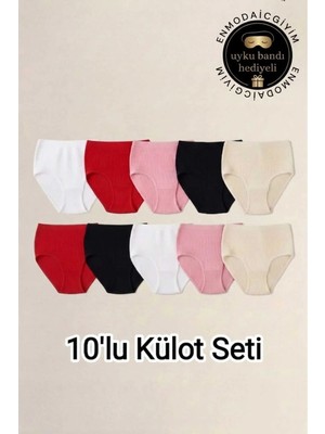 Tutku 10 Adet Kadın %100 Pamuklu Büyük Beden Yüksek Bel Fitilli Kaşkorse Külot - Toparlayıcı Iç Çamaşırı - Uyku Bandı Hediyeli