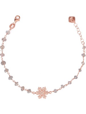 Emiliano Jewellery Zirkon Taşlı Rose Altın Kaplama Labradorite Rosary Papatya Gümüş Bileklik