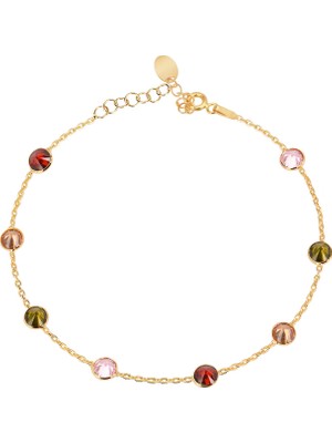 Emiliano Jewellery Zirkon Renkli Taşlı Altın Kaplamalı Tiffany Taşlı Gümüş Bileklik