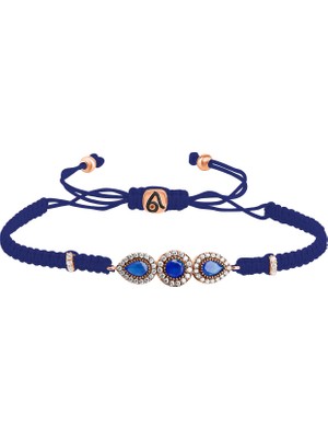 Emiliano Jewellery Zirkon Taşlı Rose Kaplama Damla Taşlı Gümüş Makrome Bileklik