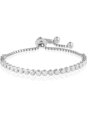 Emiliano Jewellery Alttan Ayarlı Beyaz Taşlı Gümüş Su Yolu Bileklik