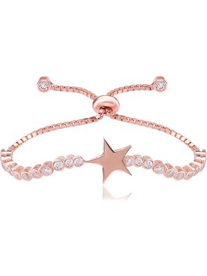 Emiliano Jewellery Zirkon Taşlı Rose Altın Kaplamalı Asansörlü Yıldız Gümüş Bileklik