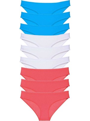 Elitse 9 Adet Süper Eko Set Likralı Kadın Slip Külot Fuşya Beyaz Mavi