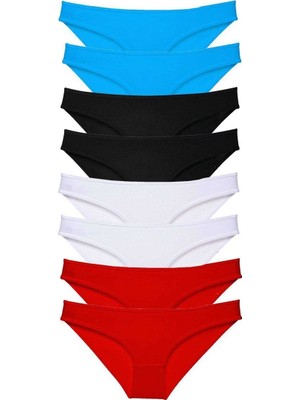 Elitse 8 Adet Süper Eko Set Likralı Kadın Slip Külot Siyah Kırmızı Beyaz Mavi