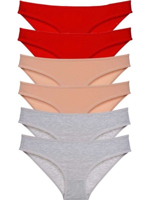 Elitse 6 Adet Eko Set Likralı Kadın Slip Külot Kırmızı Ten Gri