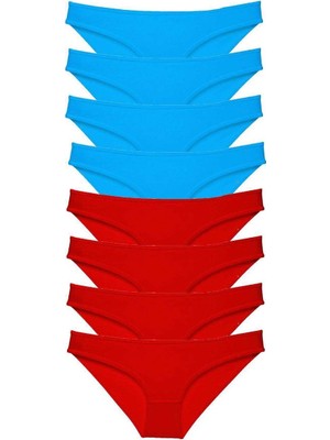 Elitse 8 Adet Süper Eko Set Likralı Kadın Slip Külot Kırmızı ve Mavi