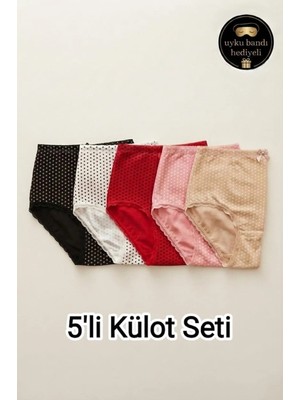 Tutku 5 Adet Kadın Büyük Beden Yüksek Bel Pamuklu Toparlayıcı Puantiyeli Külot Günlük Rahat Iç Çamaşırı - Uyku Bandı Hediyeli
