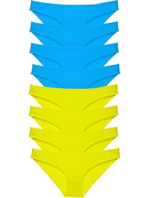 Elitse 8 Adet Süper Eko Set Likralı Kadın Slip Külot Sarı Mavi