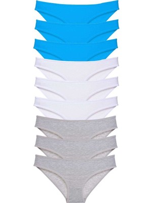 Elitse 9 Adet Süper Eko Set Likralı Kadın Slip Külot Gri Beyaz Mavi