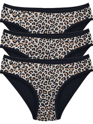 Elitse 3 Adet Leopar Desenli Likralı Yumuşak Dokulu Kadın Slip Külot