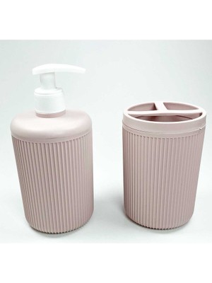 Elitse Plastik Sıvı Sabunluk ve Diş Fırçalık Set Renk Pudra