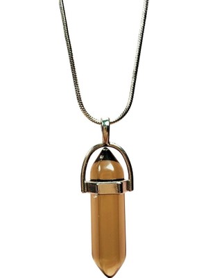 Elitse Dumanlı Kuvars Doğal Taşı Zincirli El Yapımı Kolye Uç: 3 cm Zincir: 20 cm Kutulu
