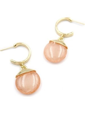Elitse Taşlı Halkalı Küpe - Pembe