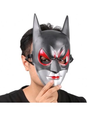 Elitse Kırmızı Gözlü Siyah Batman Maske - Lastikli Batgirl Maskesi 28X17 cm
