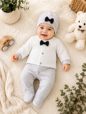 Waffle Baby 6-9 Ay Bebek Tulum Takımı 3 Parça Yenidoğan Şapkalı Eldivenli Hastane Çıkışı Seti