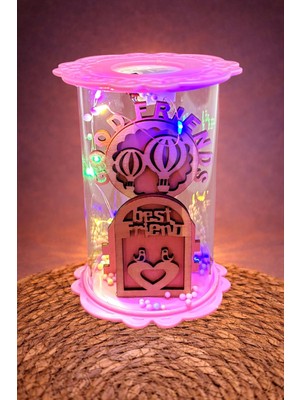 Bijuteri Net Balon Kuş Ahşap Işıklı LED Fanus