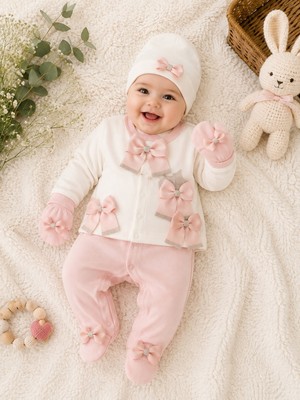 Waffle Baby 3-6 Ay Bebek Tulum Takımı 3 Parça Yenidoğan Bebek Hastane Çıkışı Seti