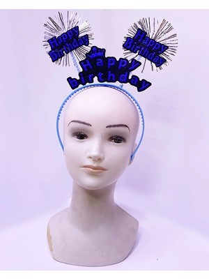 Elitse Happy Birthday Yazılı Püsküllü Neon Mavi Renk Doğum Günü Tacı 22X19 cm