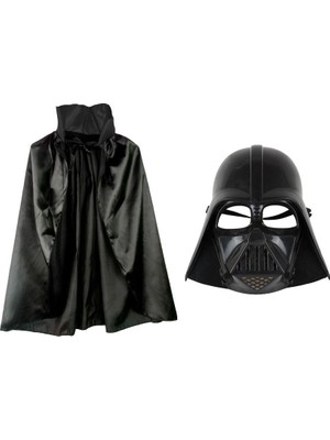 Elitse Çocuk Boy Yıldız Savaşları  Wars Darth Vader Maskesi ve 90 cm Pelerin Seti Siyah