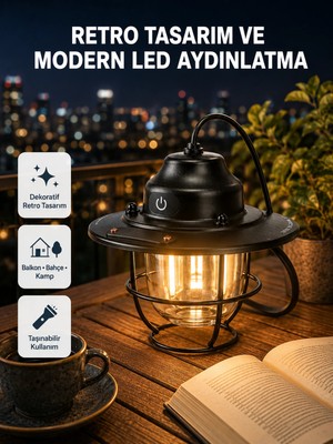 Tios Shop Krm Retro Kamp Lambası Su Geçirmez Taşınabilir Gece Işığı Uzun Pil Ömürlü Krm