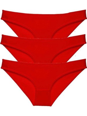 Elitse 3 Adet Süper Eko Set Likralı Kadın Slip Külot Kırmızı Mudanis