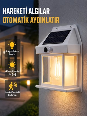 Tios Shop Krm Üç Modlu Güneş Enerjili Duvar Lambası 1800MAH Bataryalı ve Hareket Sensörlü Krm