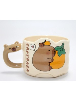 Elitse Capybara Figürlü Yayvan Formlu Porselen Kupa Bardak ALK5044
