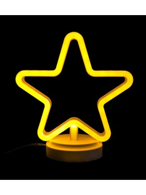 Elitse Neon Işıklı Yıldız Masa Gece Lambası Pil+Usb