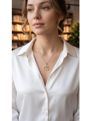 Ozkr Store 316L Çelik Zincir Altın Renk Zirkon Taşlı Yüzüklü Kalp Kolye