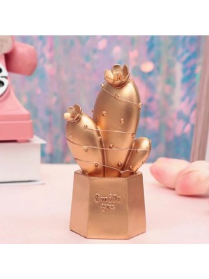 Ozkr Store LED Işıklı Sevimli Kaktüs Dekoratif Masa Lambası Mini Biblo Gece Lambası Gold