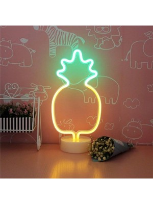 Ozkr Store Dekoratif Ananaslı Neon LED Masa ve Gece Lambası Hediyelik Lamba