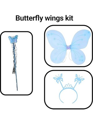 Ozkr Store Mavi Erkek-Kız Seti – 50 cm Kanadı, Taç ve Asa