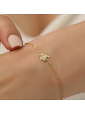 Nox Jewelry 14 Ayar Altın Kaplama Zirkon Taşlı Uğur Böceği Gümüş Bileklik - CBS00115