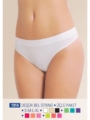 COjans Cj Nbb 1914 Düşük Bel String Üçlü Paket Dikişsiz (3 Lü - Siyah - Beyaz - Ten)