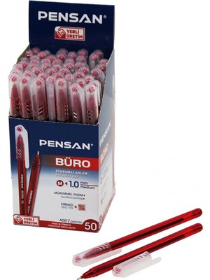 Hace Bazaar 50 Adet Pensan Büro Kırmızı Tükenmez Kalem M-Medium - 1.0mm Uç (4887)