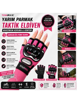 Beneficio Korumalı Kısa Motosiklet Eldiveni Yasaya Uygun Parmaksız Eldiven Pembe Cr