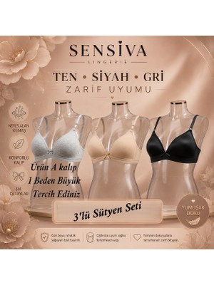 Sensiva Lingerie 3'lü Alıştırma Sütyeni Balen Telsiz Soft Bra - Ilk Sütyenim 3'lü Paket Ten - Gri - Siyah
