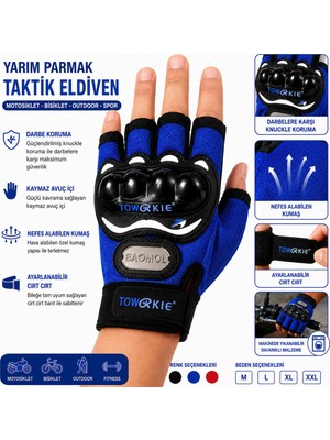 Beneficio Korumalı Kısa Motosiklet Eldiveni Yasaya Uygun Parmaksız Eldiven Mavi Cr