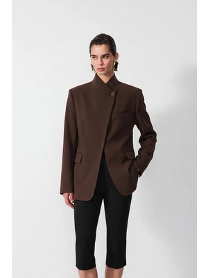 Vatkalı Dik yaka düğmeli blazer ceket